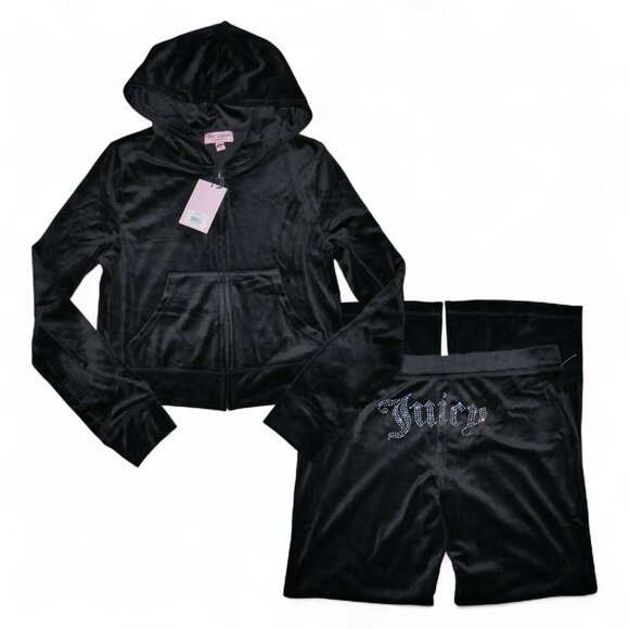 JUICY COUTURE Velour Tracksuit Matching 2 PC Set Bling Sweatsuit Black NWT - Picture 11 of 14